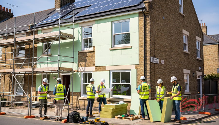 Young worker installing eco-friendly insulation material in residential property renovation