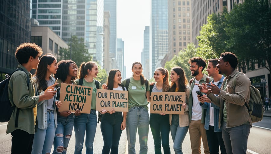 Diverse group of young people standing together outdoors, suggesting growing climate awareness and community engagement